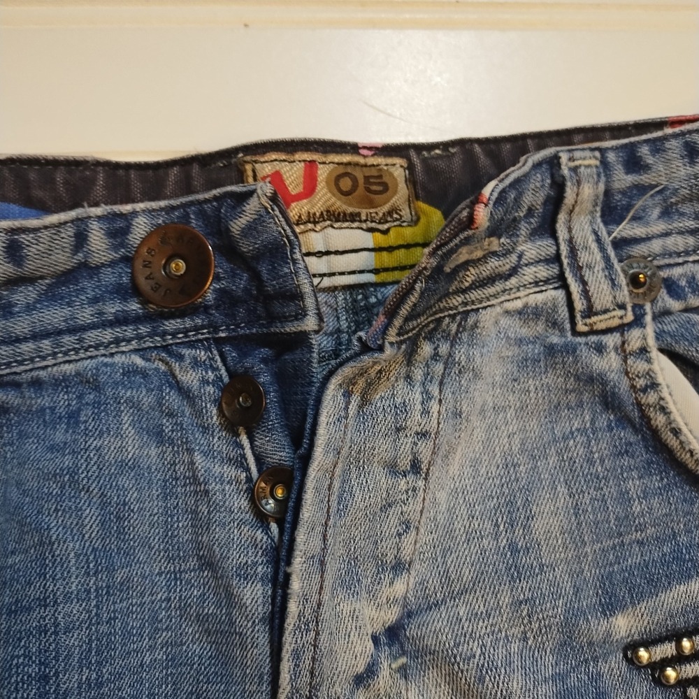 Vintage Emporio Armani Jeans Distressed Trashed 90s Women's Sz 29 Large Logo Y2K - Picture 14 of 16